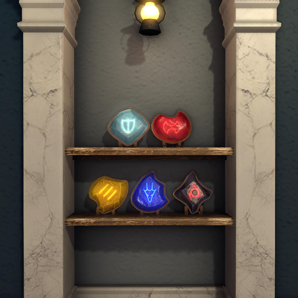 Five Display Crystals from A Realm Reborn jobs on display